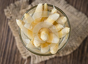 Portion of white Asparagus (close-up shot)