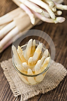 Portion of white Asparagus (close-up shot)