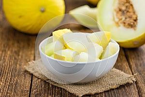 Portion of Yellow Honeydew Melon selective focus