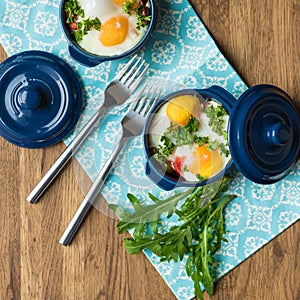 Portioned casserole from vegetables and eggs in Italian style.