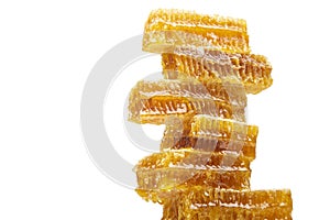 Portions of fresh honeycomb on a white background. vitamin natural food. bee work product