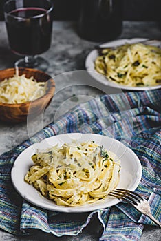 Portions of Pasta Alfredo