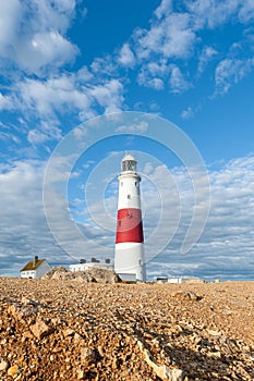 Portland Bill Lighthouse. Dorset coast in Isle of Portland, UK.