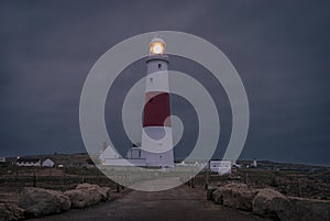 Portland Bill lighthouse on the south coast of England in Dorset shines out