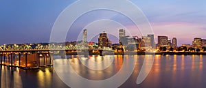 Portland City Skyline at Twilight Panorama