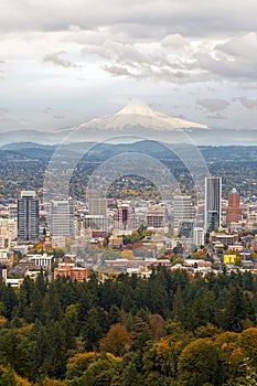 Portland Cityscape and Mount Hood in Fall