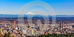 Portland Downtown Cityscape with Mt Hood