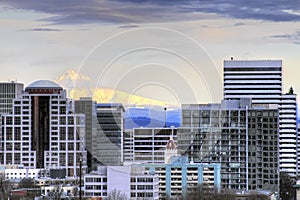 Portland Downtown Skyline with Mount Hood
