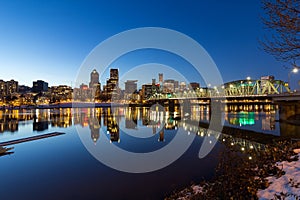 Portland Downtown Skyline Winter Night Scene