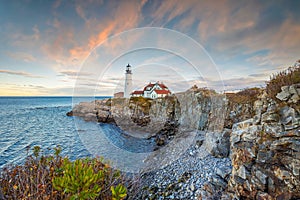 Portland Head Light  in Maine at Sunset