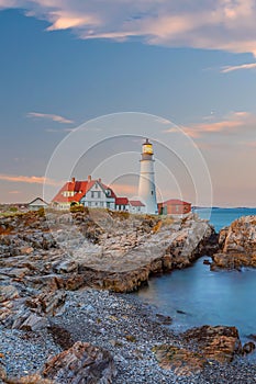 Portland Head Light  in Maine at Sunset