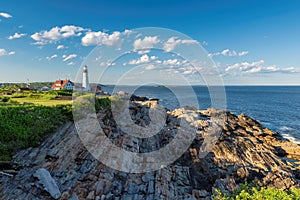 Portland Head Lighthouse at sunrise in Maine