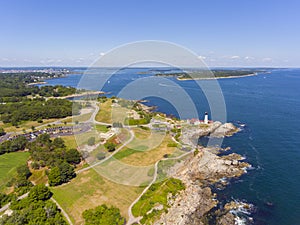 Portland Head Lighthouse aerial view, Maine, USA