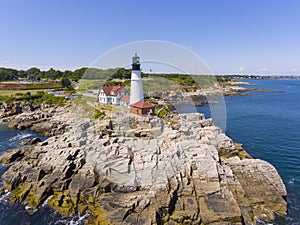 Portland Head Lighthouse aerial view, Maine, USA