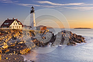 Portland Head Lighthouse, Maine, USA at sunrise