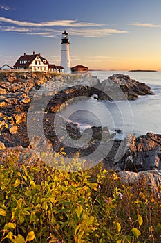 Portland Head Lighthouse, Maine, USA at sunrise