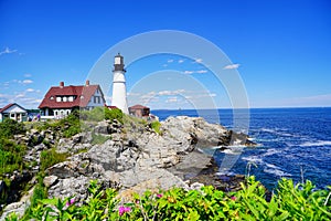 The Portland Head Lighthouse museum  in Cape Elizabeth, Maine, USA