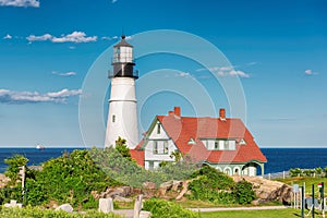 The Portland Head Lighthouse at sunset, Maine, USA