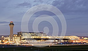 Portland International Airport PDX at night - the biggest and best airport in the state of Oregon. photo