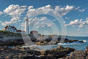 Portland Lighthouse in Cape Elizabeth, Maine, USA.
