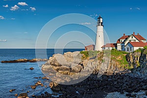 Portland Lighthouse at sunset in New England, Maine.