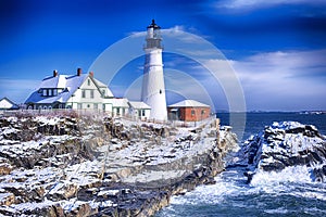 Portland Maine Headlight lighthouse wintertime