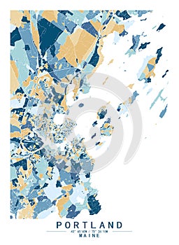 Portland Maine USA Creative Color Block city Map Decor Serie