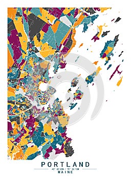 Portland Maine USA Creative Color Block city Map Decor Serie