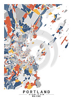 Portland Maine USA Creative Color Block city Map Decor Serie