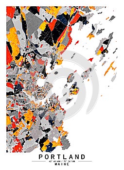 Portland Maine USA Creative Color Block city Map Decor Serie