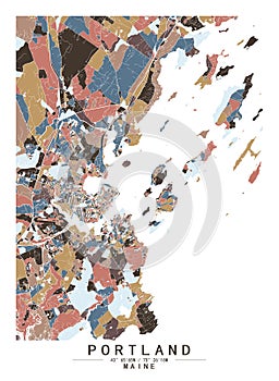 Portland Maine USA Creative Color Block city Map Decor Serie