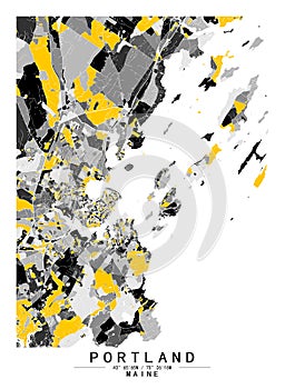 Portland Maine USA Creative Color Block city Map Decor Serie