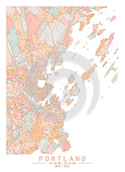 Portland Maine USA Creative Color Block city Map Decor Serie