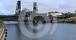 Portland, Oregon city center and bridge over Willamette River 4K