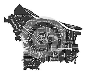 Portland Oregon city map USA labelled black illustration