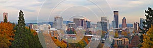 Portland Oregon City Skyline and Mount Hood Fall