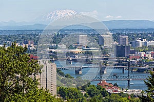 Portland Oregon Cityscape with Mount Saint Helens View