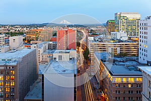 Portland OR Cityscape along Morrison Bridge USA photo