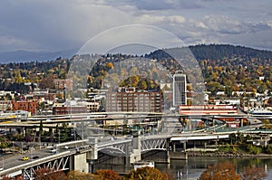 Portland Oregon Morrison Bridge And City photo