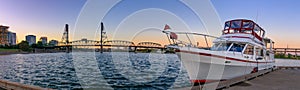 Sailboat Docked at Portland Downtown Waterfront Marina Along Willamette River