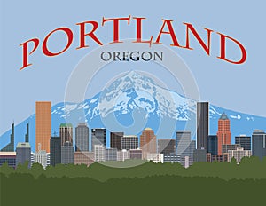 Portland Oregon Skyline Poster vector Illustration