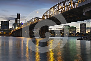 Portland Oregon Skyline Under Hawthorne Bridge