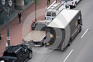 UPS parcel delivery truck on the street