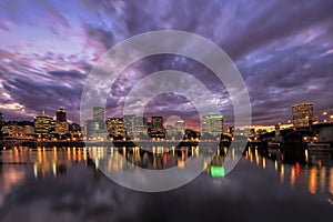 Portland Oregon Waterfront Skyline After Sunset