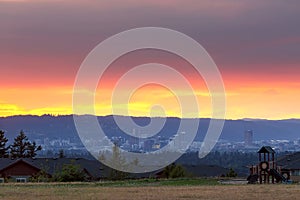 Portland OR Skyline from Altamont Park at Sunset