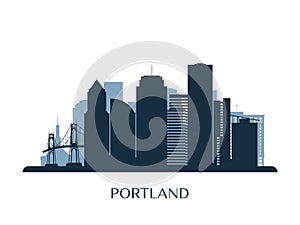Portland skyline, monochrome silhouette.