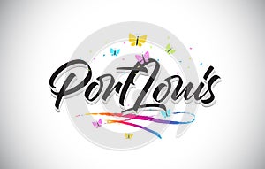 PortLouis Handwritten Vector Word Text with Butterflies and Colorful Swoosh