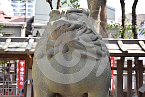 Portly Komainu Statue at Japanese Shrine