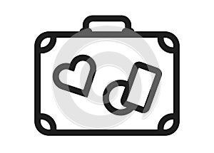 Portmanteau suitcase baggage with tags vector icon