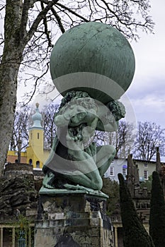 PORTMEIRI, UNITED KINGDOM - Feb 22, 2019: An impressive sculpture of Hercules in Portmeirion